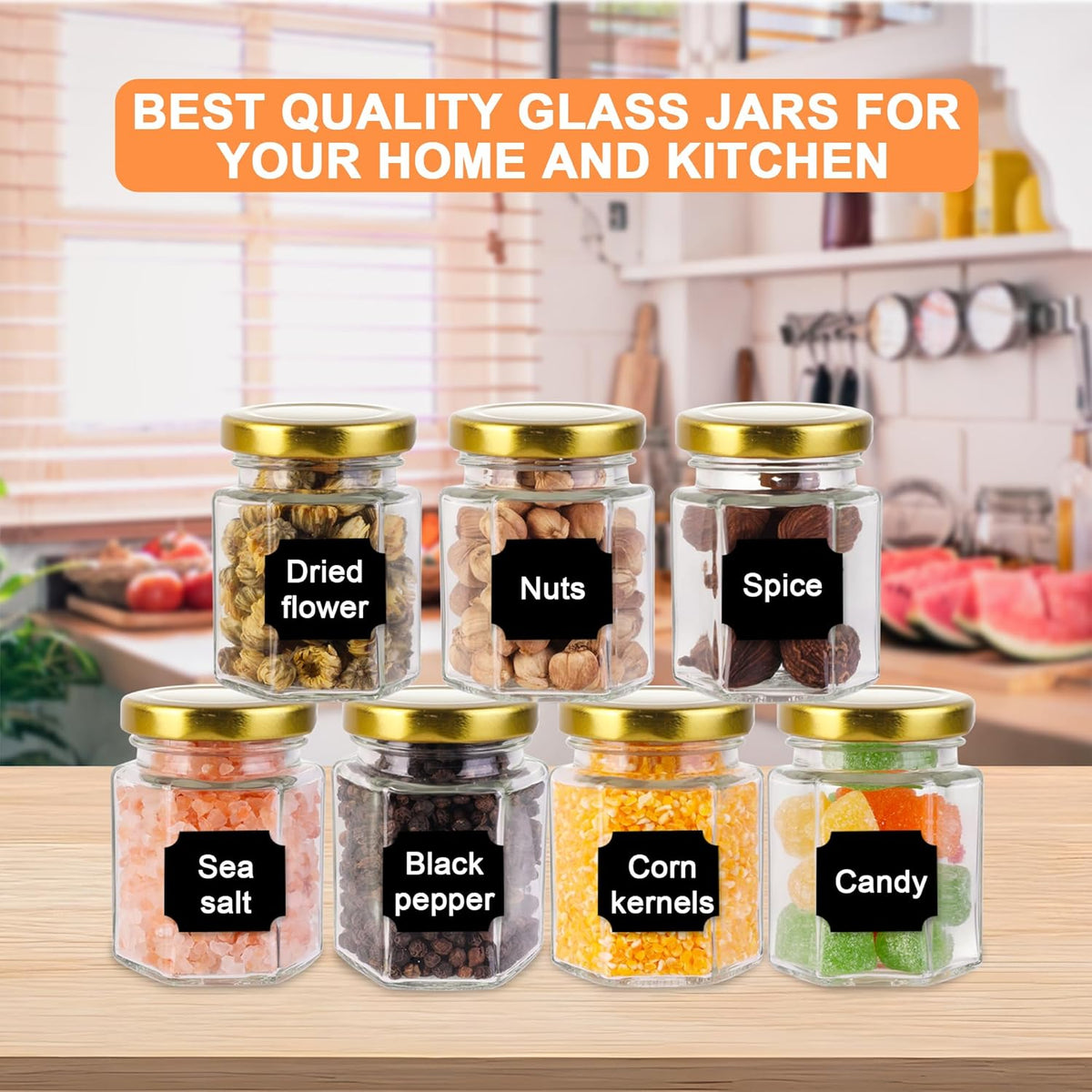 Small Glass Honey Jars with Lids 3oz,40 pack Airtight Glass Canning Jars with Gold Lids,Hexagon