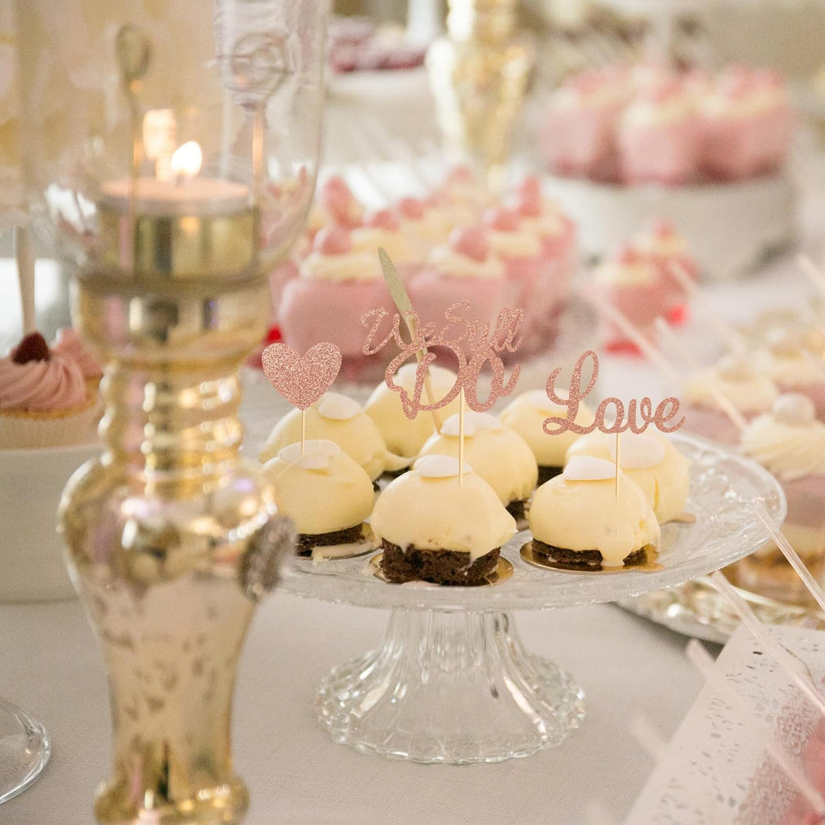 24Pcs We Still Do Cupcake Toppers Glitter Love Heart Marriage Anniversary Cupcake Picks Bridal