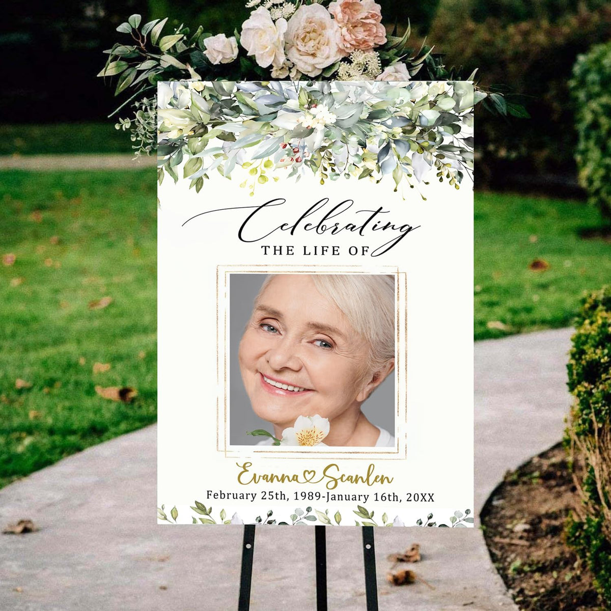 Greenery Funeral Welcome Sign, Celebration of Life, In Loving Memory Sign, Large Funeral Sign