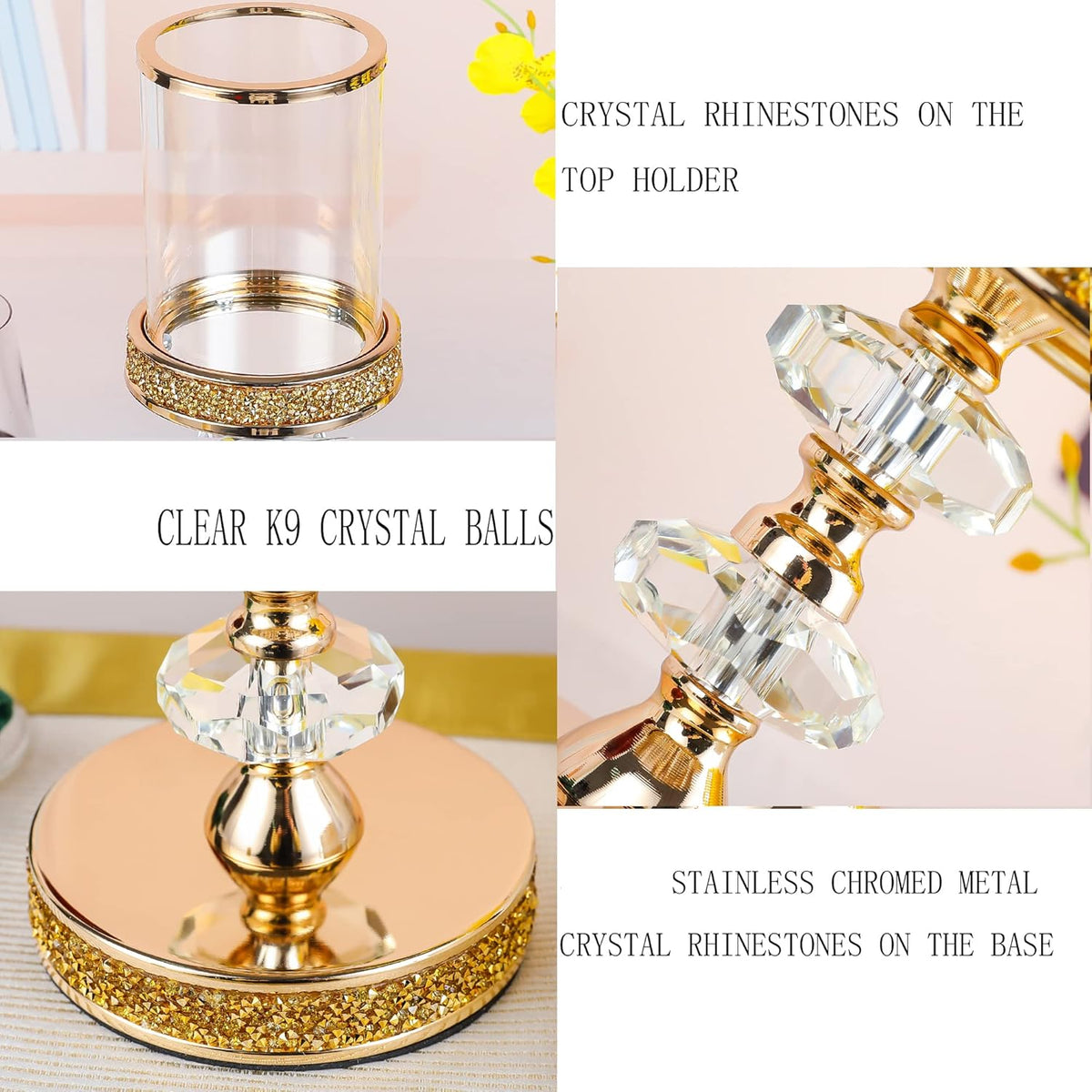 Candle Holder, Pillar Candle Holders, Crystal Candlesticks Holder for Wedding, Parties, Events