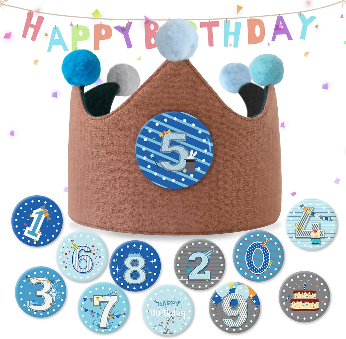 Reusable Birthday Crown with Numbers,Kids Birthday Hat Fabric Crown Pertain Kids Boy Toddler Girl