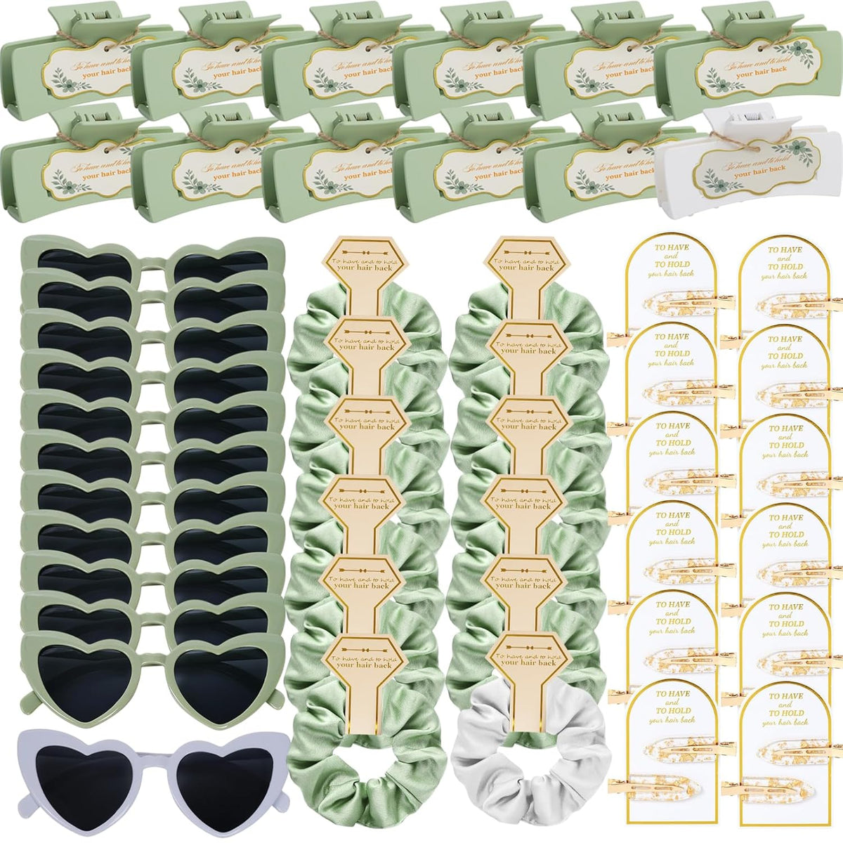 Sage Green Bridesmaid Gifts for Proposal, 12PCS Girls Gift Set with Hair Claws, Scrunchies, Makeup