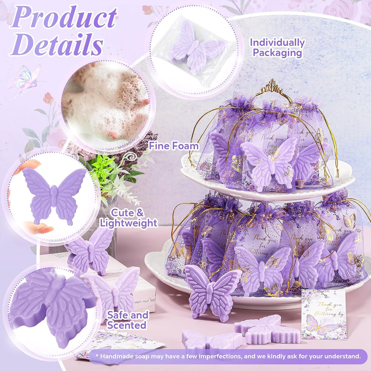 Dunzy 100 Sets Butterfly Theme Baby Shower Favors for Guests Butterfly Soap with Thanks You Cards