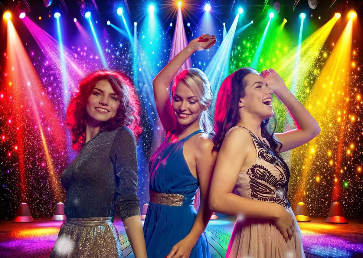LTLYH 10x8ft Fabric Disco Rainbow Stage 70s 80s 90s Backdrop Vintage Lights Photography Background