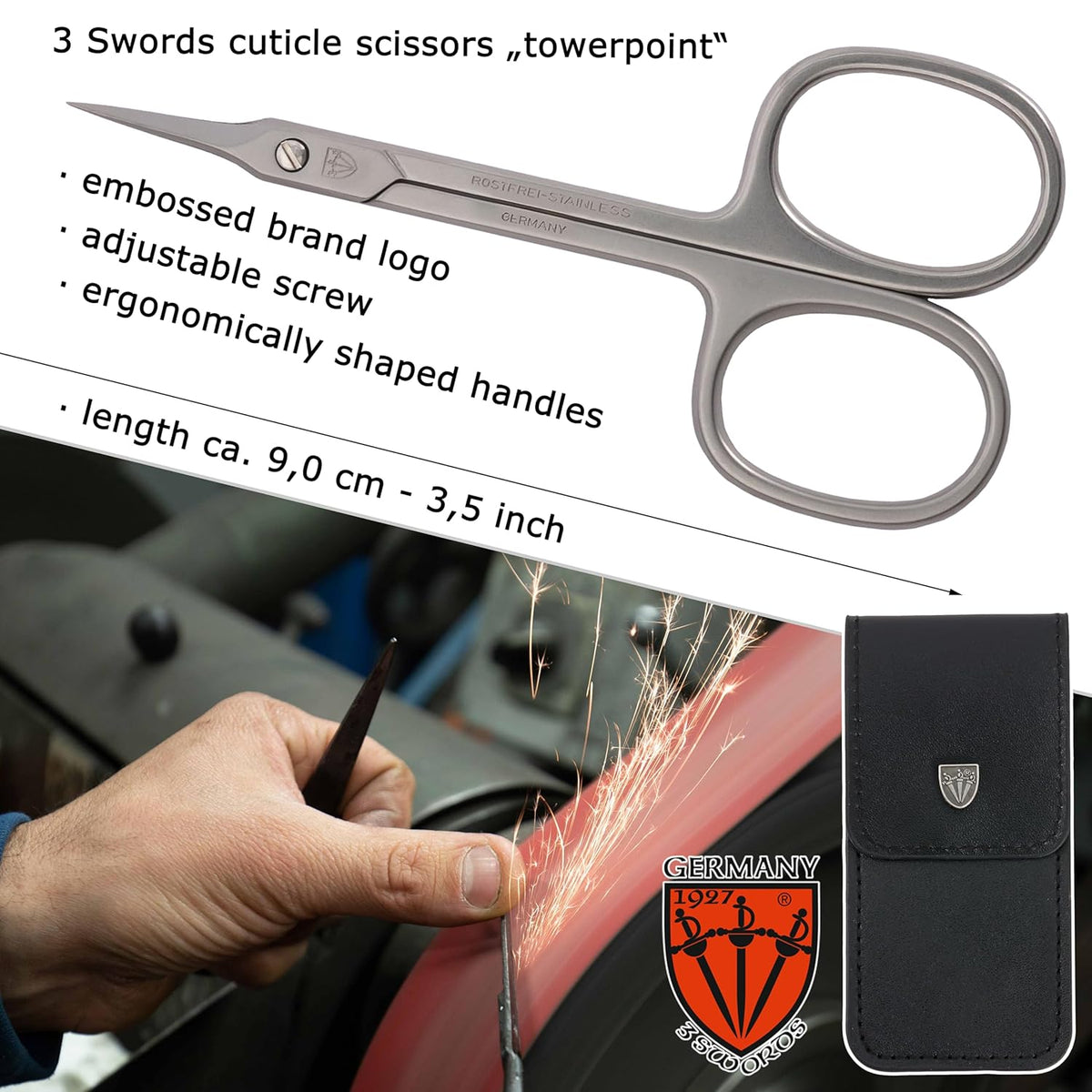 3 Swords Germany - brand quality STAINLESS STEEL INOX CURVED CUTICLE TOWERPOINT SCISSORS (1 PIECE)