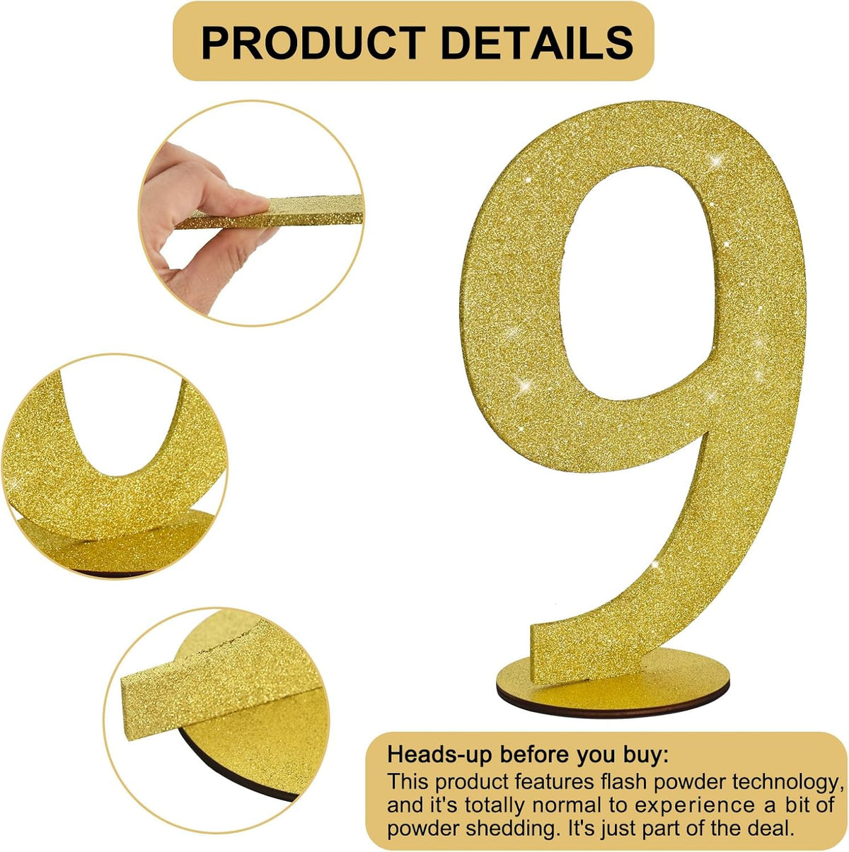 TONIFUL 11.8 Inch Gold Glitter Numbers Table Centerpieces 0-9 Birthday Party Decorations,Shining