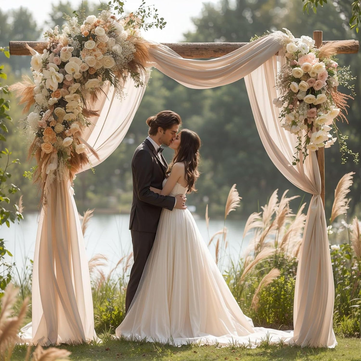 Wedding Arch Draping Fabric, 1 Panel 28" x 19Ft Deep Champagne Arch Drapes Sheer Backdrop Curtain