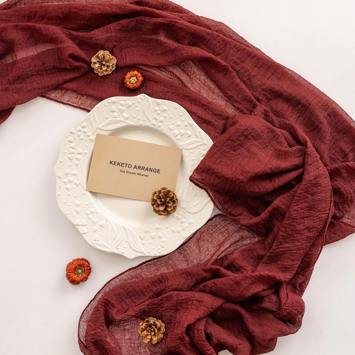 Burgundy Table Runner Red Cheesecloth Gauze 120 Inch 10 FT Rustic Boho Cheese Cloth Runner for
