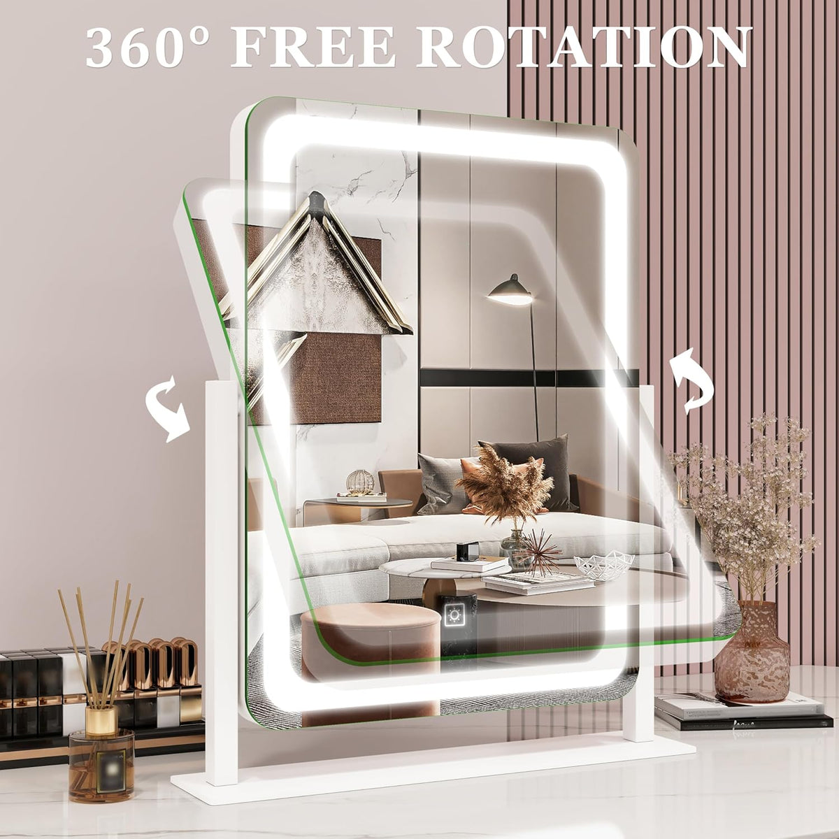 Vanity Mirror with Lights, 12.6"×15" LED Makeup Mirror, Lighted Makeup Mirror with Lights, Smart