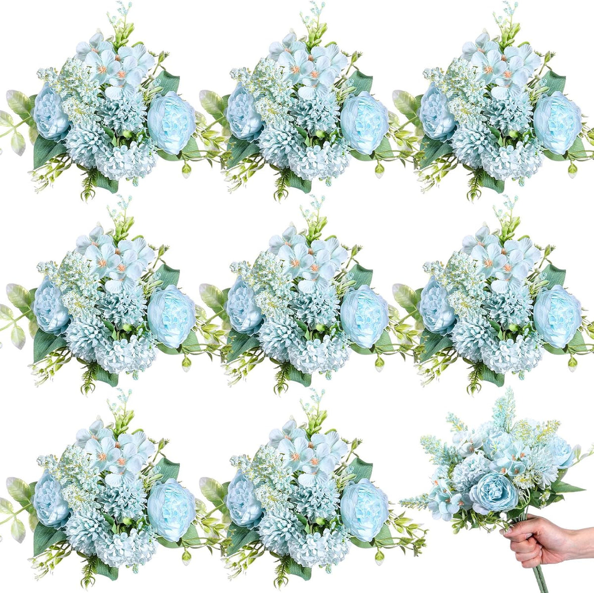 Zeyune 8 Pcs Wedding Silk Flowers Fake Silk Flowers Faux Bouquet Hydrangea Bouquets for Wedding