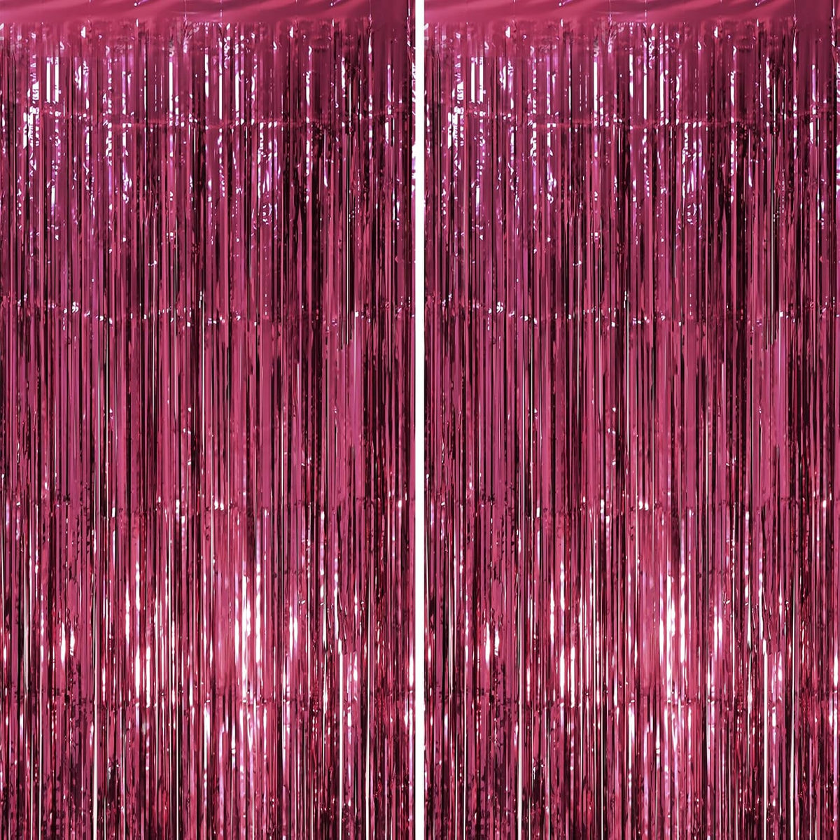 2 Pack Burgundy Foil Fringe Backdrop Curtains, Tinsel Streamers Party Decorations, Fringe Backdrop