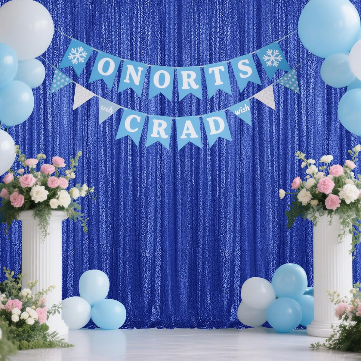 Navy Blue Sequin Backdrop Curtain 4 Pieces 2FTx8FT Glitter Photography Backdrop for Party Wedding