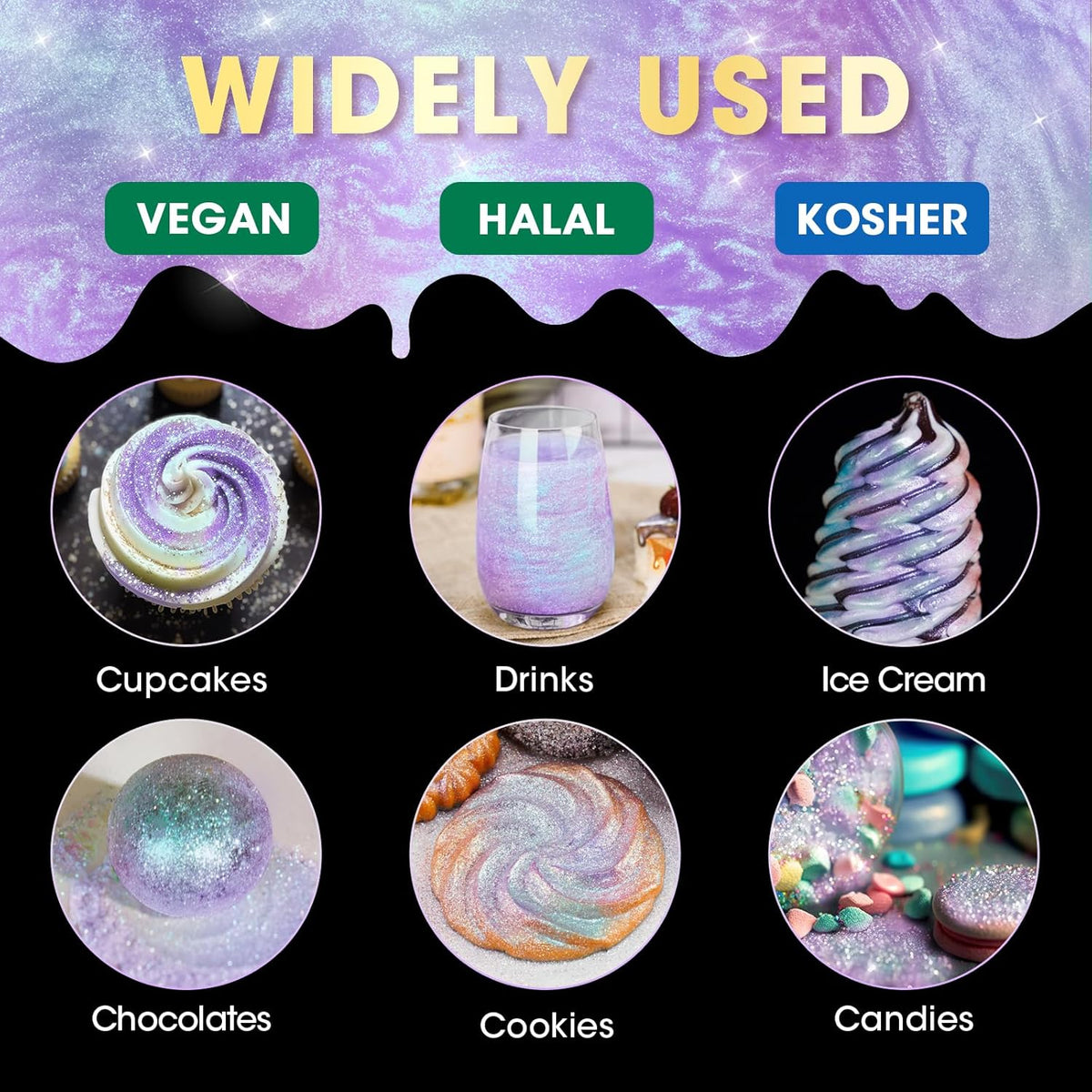 NiHome Edible Food-Grade Glitter Powder Glimmer Luster Dust Metallic Fancy Food Decorating Sprinkle