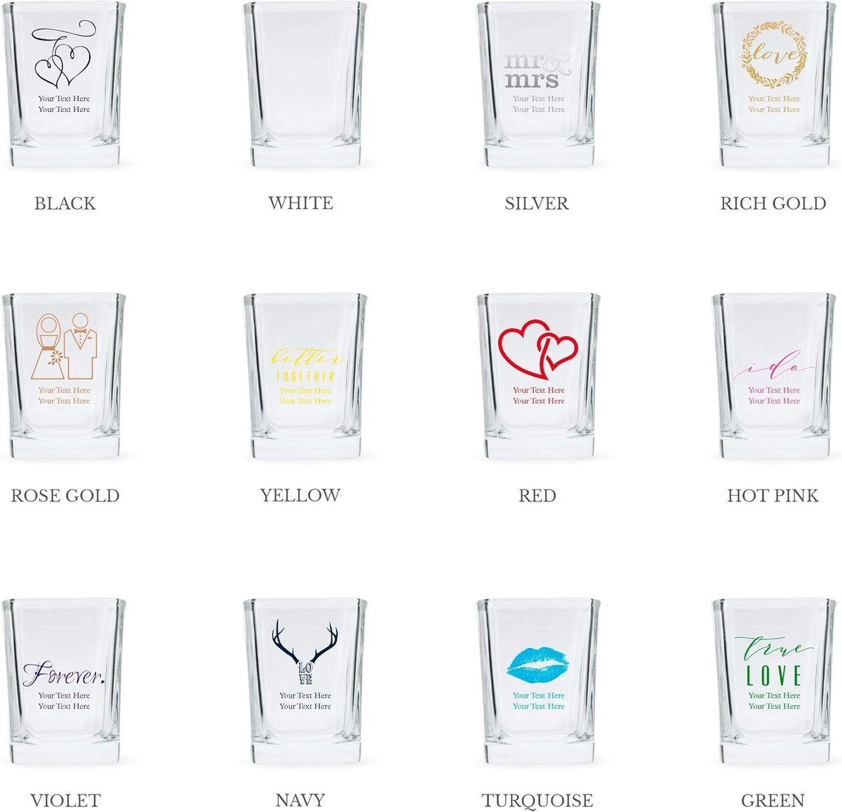 WEDDINGSTAR Personalized 2oz Square Shot Glass Customizable Full Color Print - 24 pack