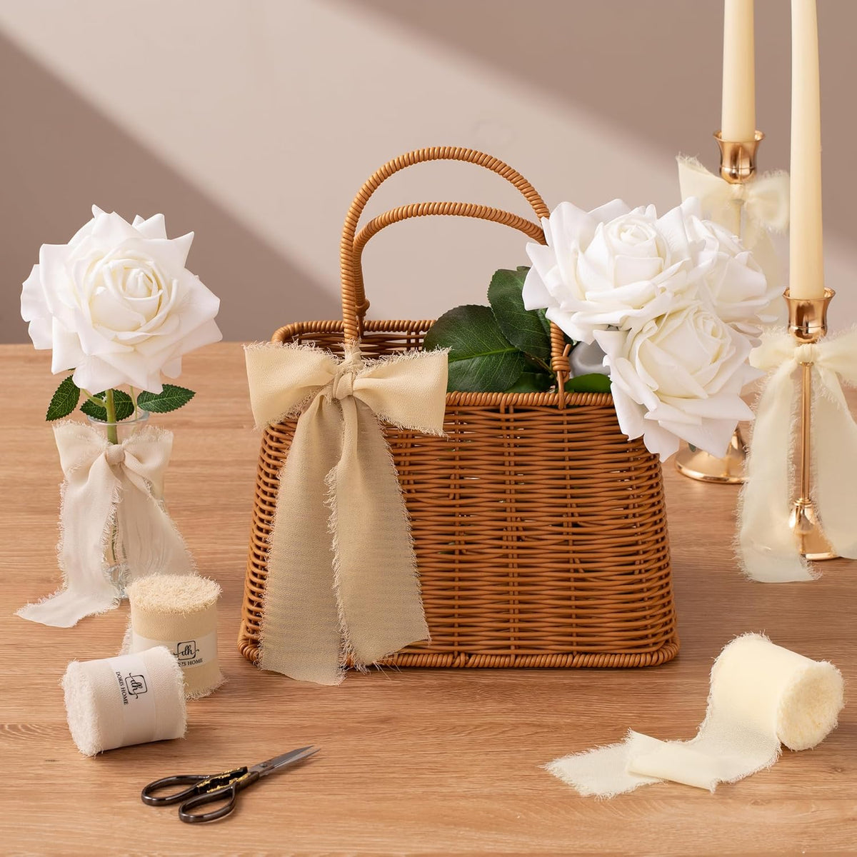 DORIS HOME Nude Chiffon Ribbon for Flower Bouquet, 2" x21Yd Fabric Ribbon for Gift Wrapping