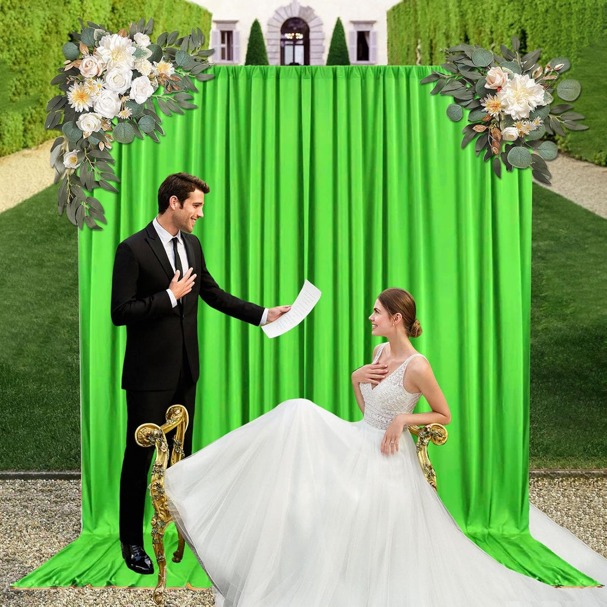 10ft x 10ft Emerald Green Backdrop Curtains for Parties, Fabric Satin Background Curtain with Rod