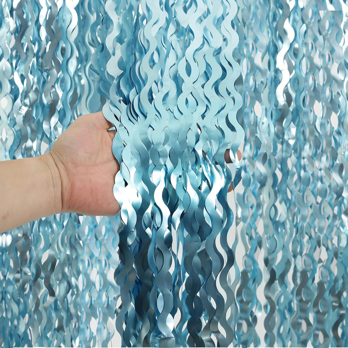 4 Pack Wavy Blue Foil Fringe Curtain 3.3x6.6 Feet | Blue Streamers Tinsel Backdrop for Under The