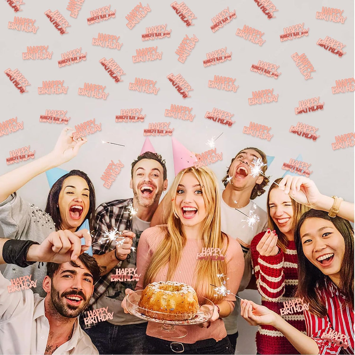 MARFOREVER Rose Gold Happy Birthday Glitter Confetti, Birthday Party Metallic Foil Table Confetti