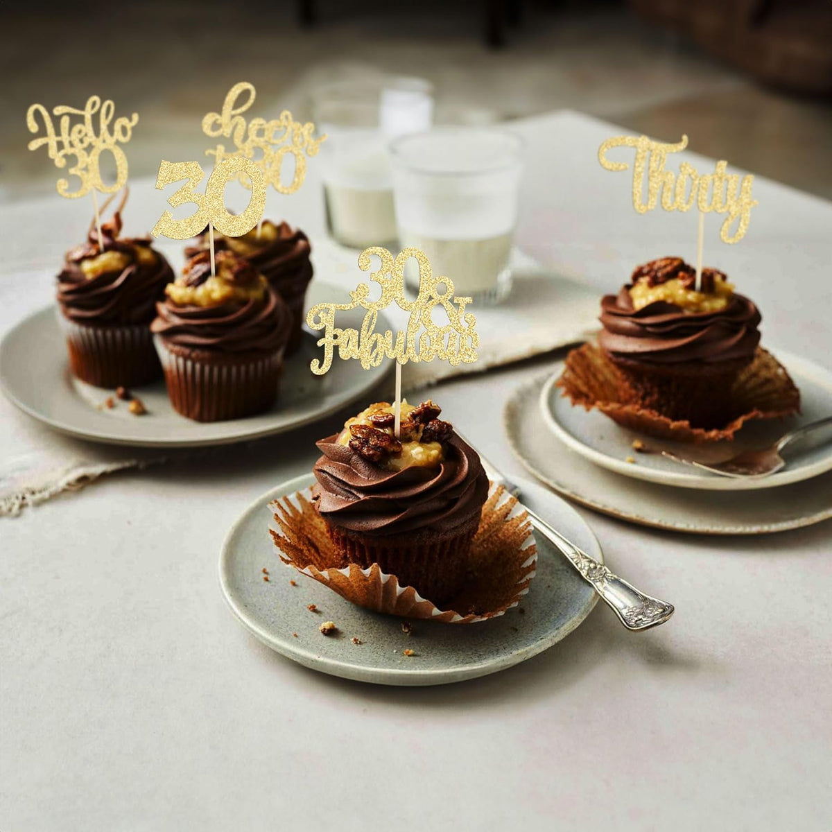 30Pcs Happy 30th Birthday Cupcake Toppers Gold Glitter Thirty Cheers to 30 Birthday Cupcake Picks