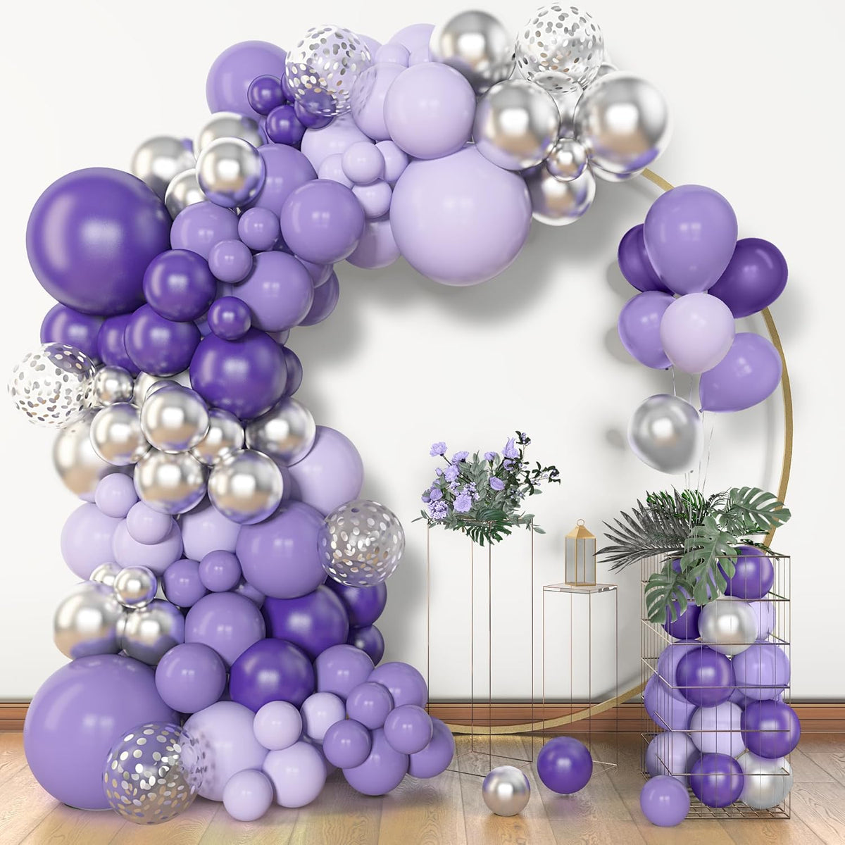 Amandir 153pcs Purple Balloon Garland Arch Kit, Different Sizes 18 12 10 5 inch Lavender Latex