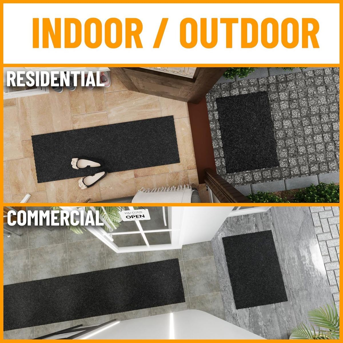 Ottomanson Commercial Scrape Rib Entry Mat – Heavy Duty Ribbed Floor Mat for High Traffic – Non