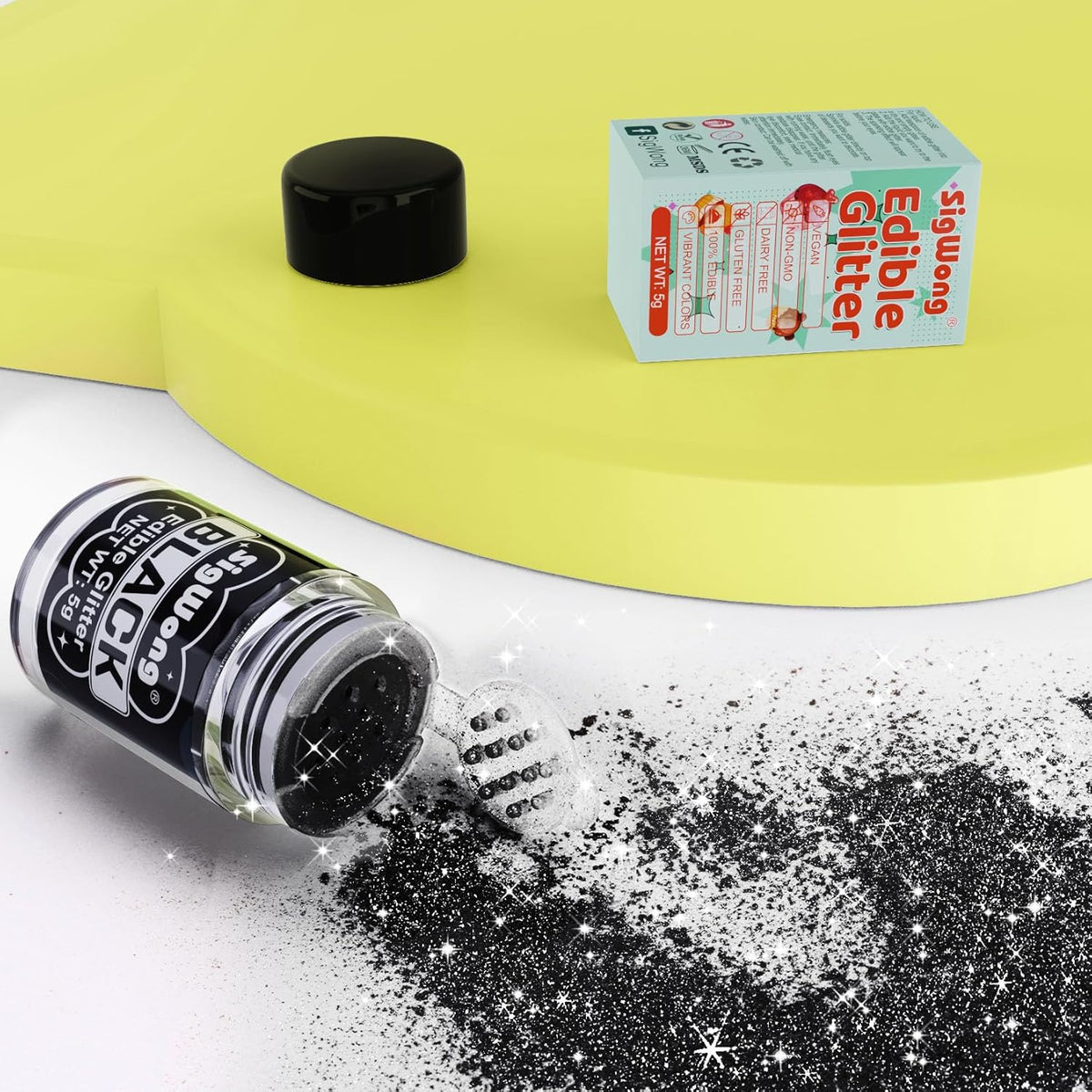 Black Edible Glitter - 5g Food Grade Cake Decorating Shimmering Glitter, Edible Sprinkle Luster