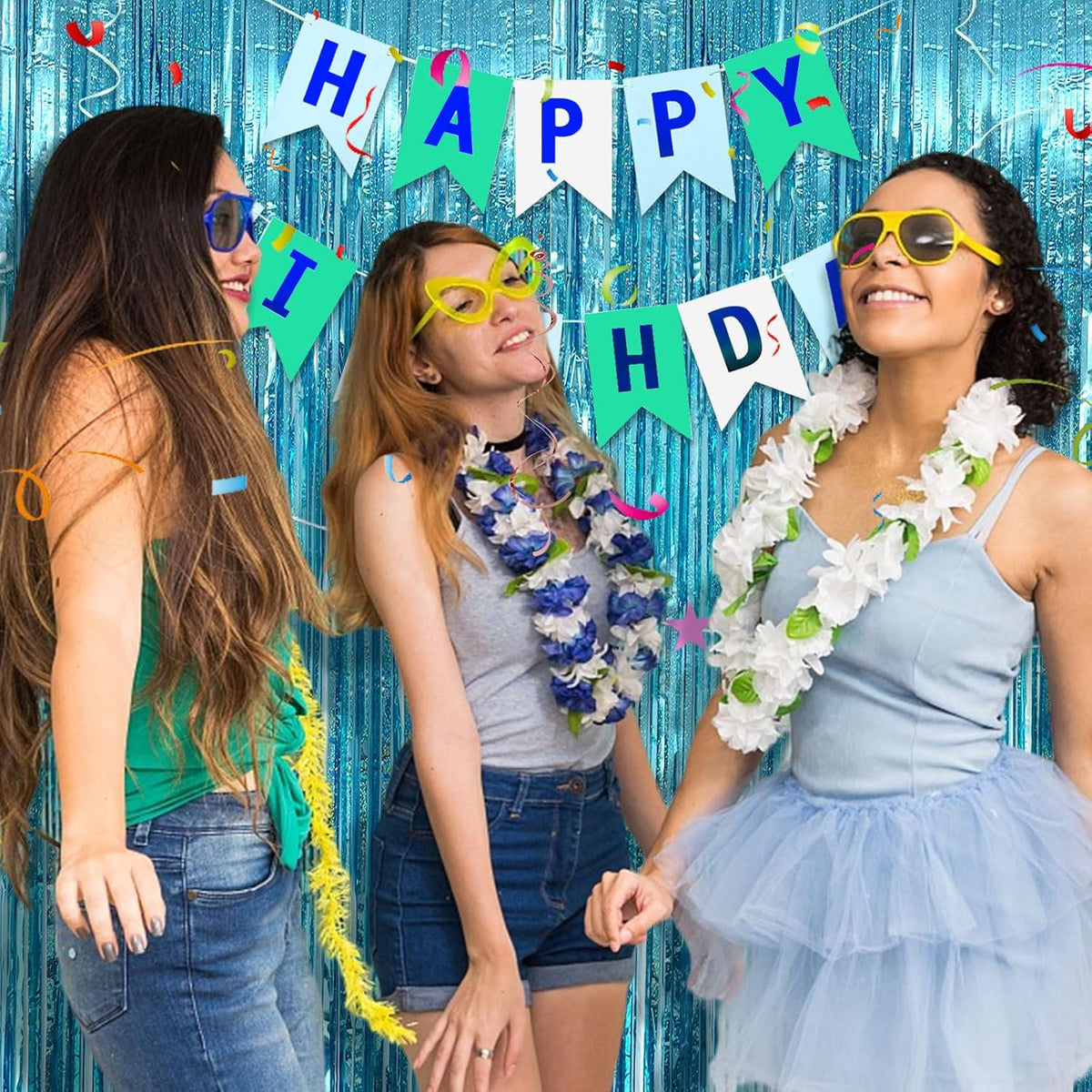 2 Pack Blue Streamers Party Decorations Tinsel Foil Fringe Curtains Photo Booth Celebration