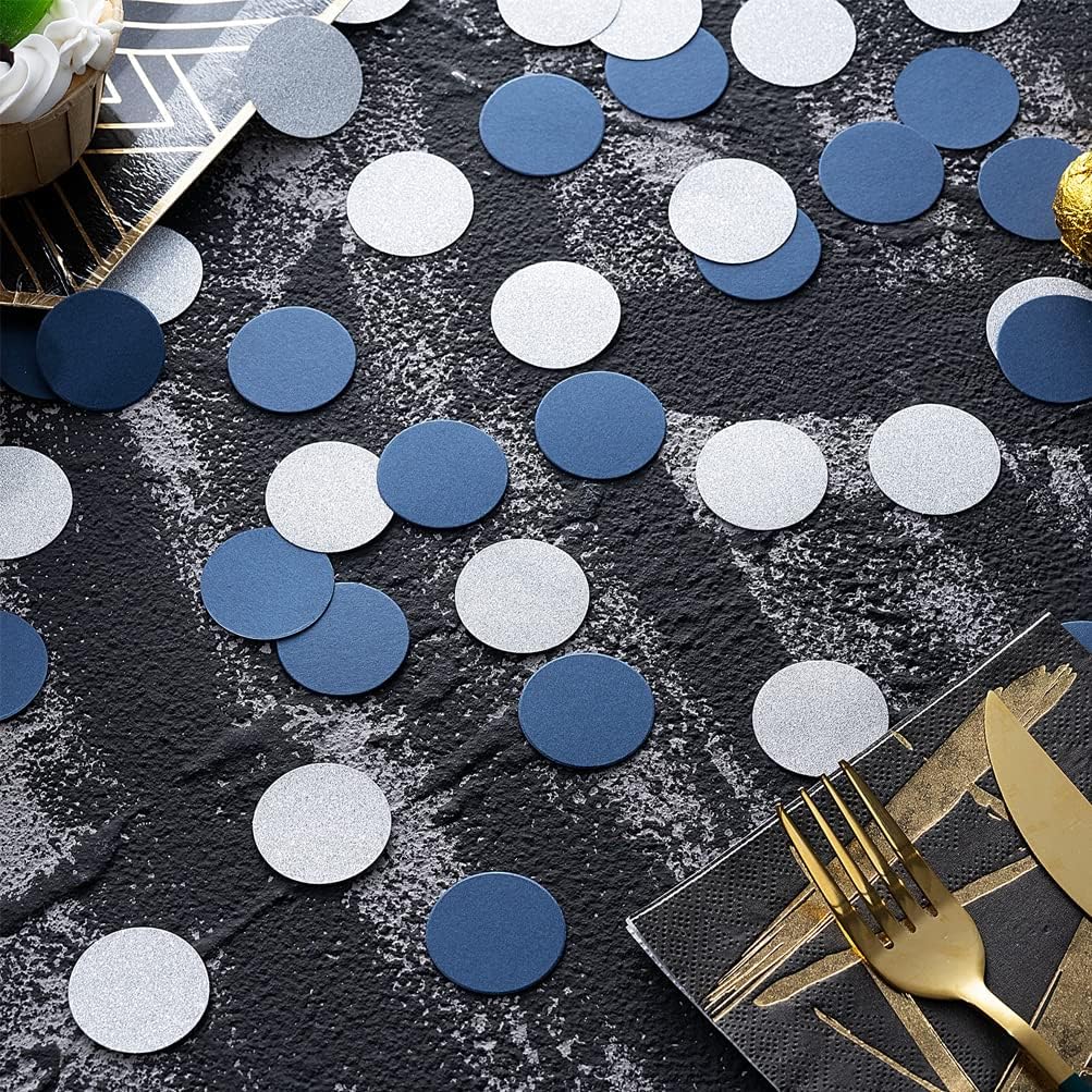 Silver and Blue Confetti Table Decoration for Birthday Graduation Retirement Theme Party,1.2 inch