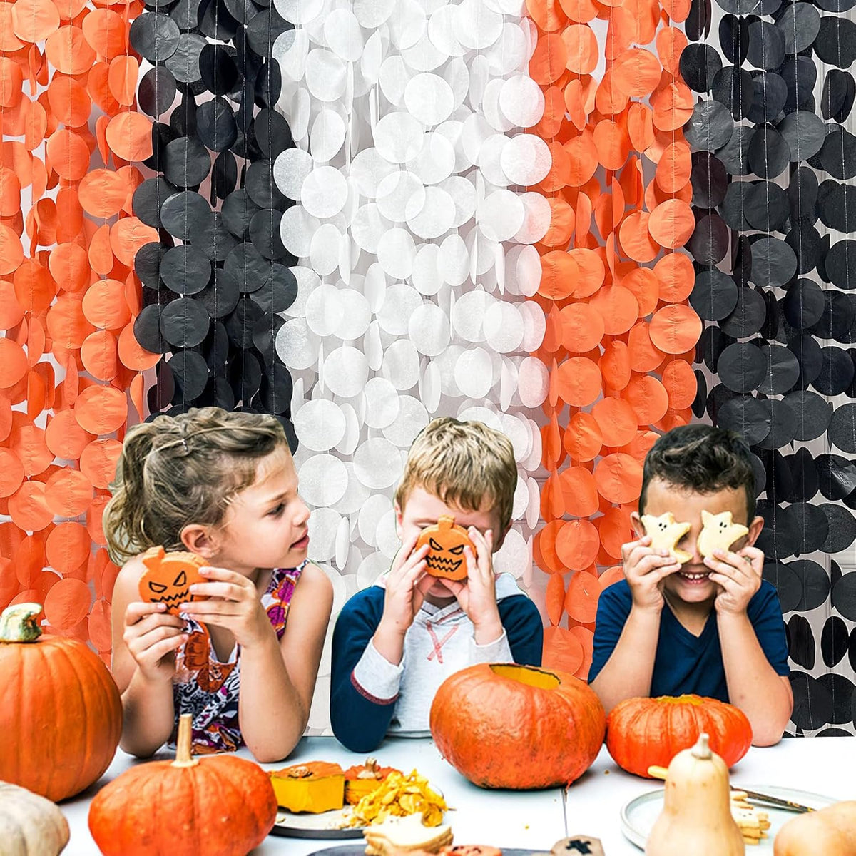 192 Ft Orange Black White Party Decorations Polka Dots Garland Streamer Backdrop for Halloween Fall