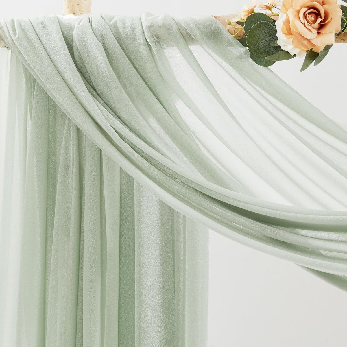 30" x 20Ft Wedding Arch Draping Fabric, 2 Panels Sage Green Sheer Curtain Drapes Extra Wide & Long