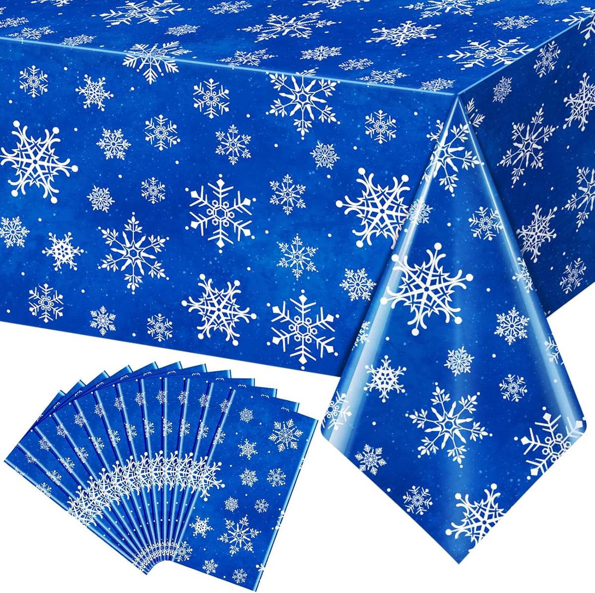 Jectivs 12 Pieces Christmas Snowflake Plastic Party Tablecloth Decorations,White Snowflake Blue
