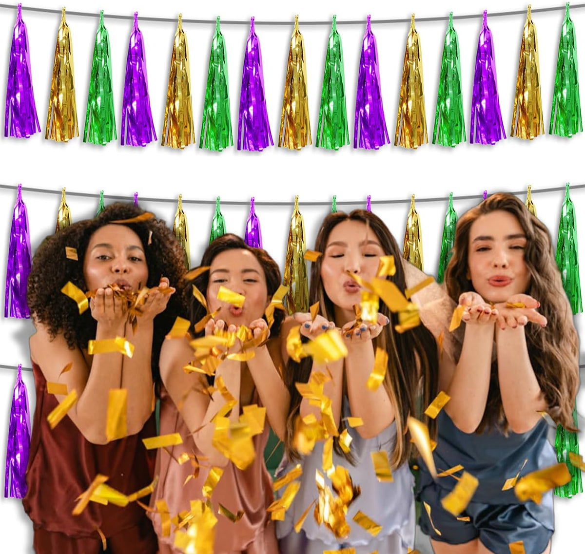 3P Metallic Fringe Tassel Banner Garland Foil Tinsel Streamer Wall Hanging Curtain Backdrop Banner