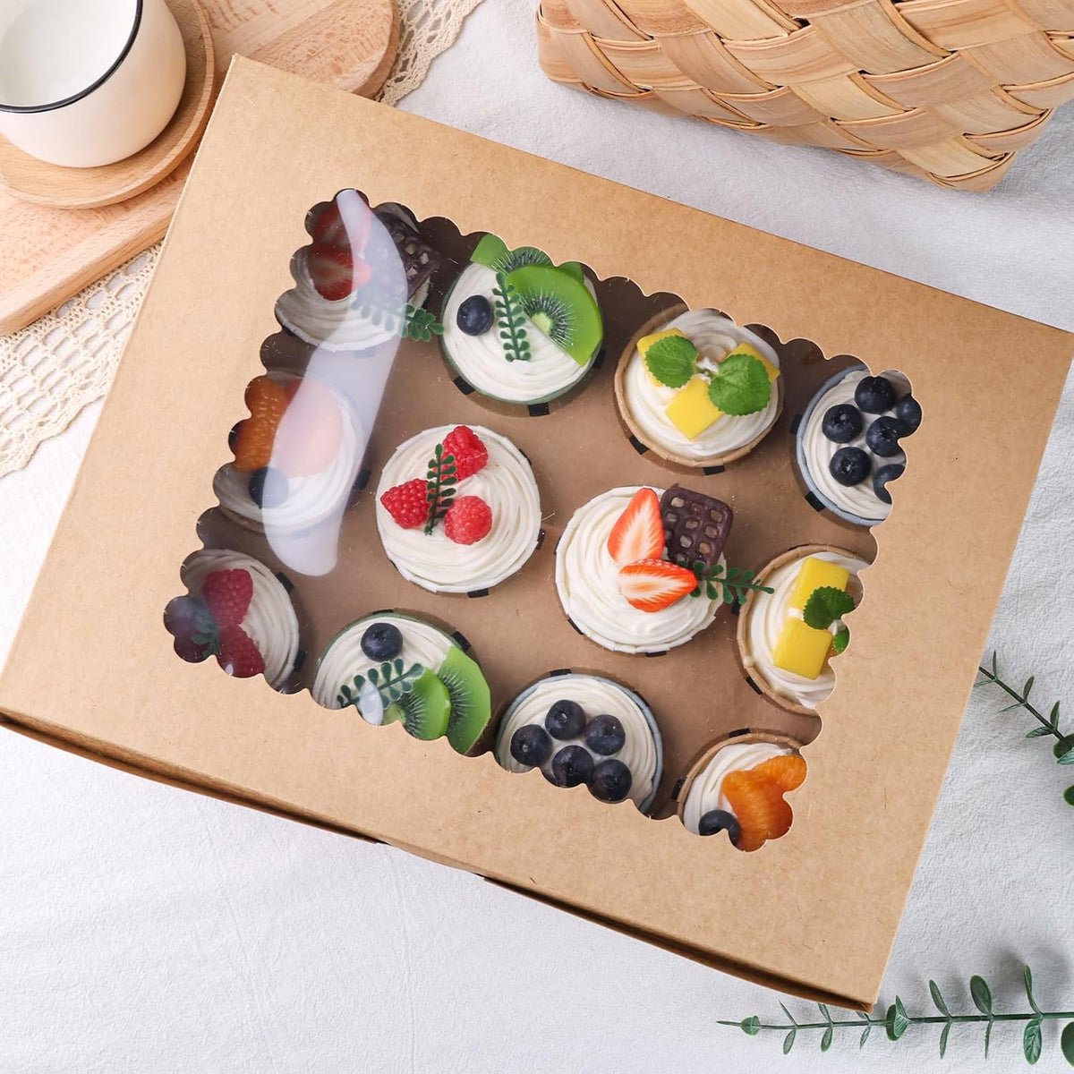 VGOODALL 6PCS Kraft Cupcake Containers, 12 Count with Window Boxes Holding 72 Pastry Box for