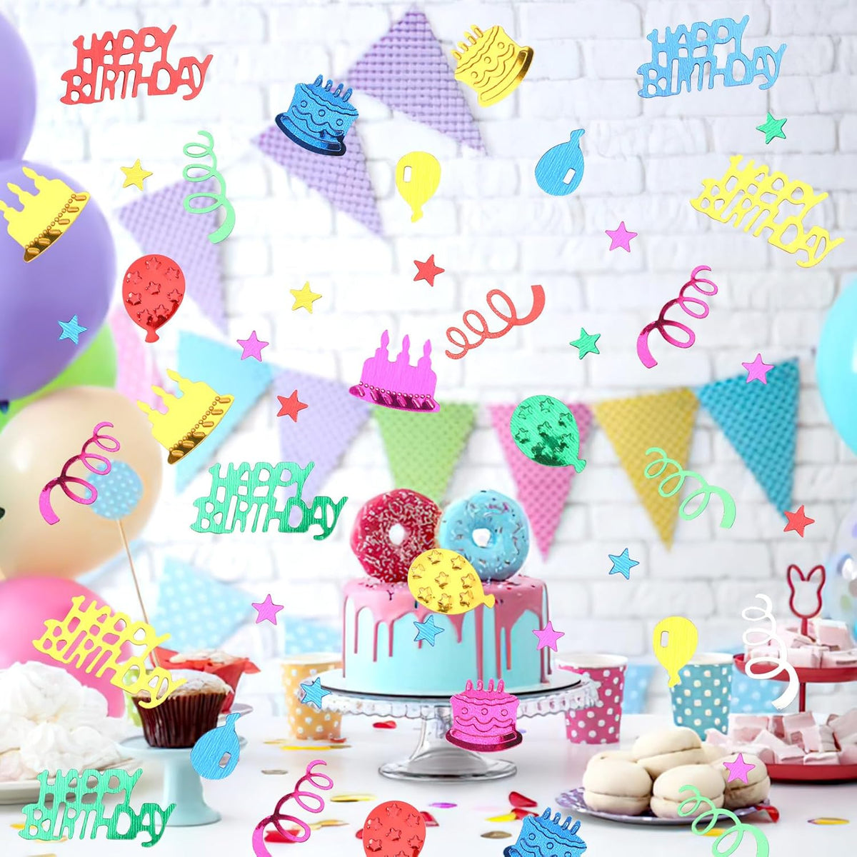 MARFOREVER Happy Birthday Glitter Confetti, Birthday Party Metallic Foil Table Confetti Multicolor
