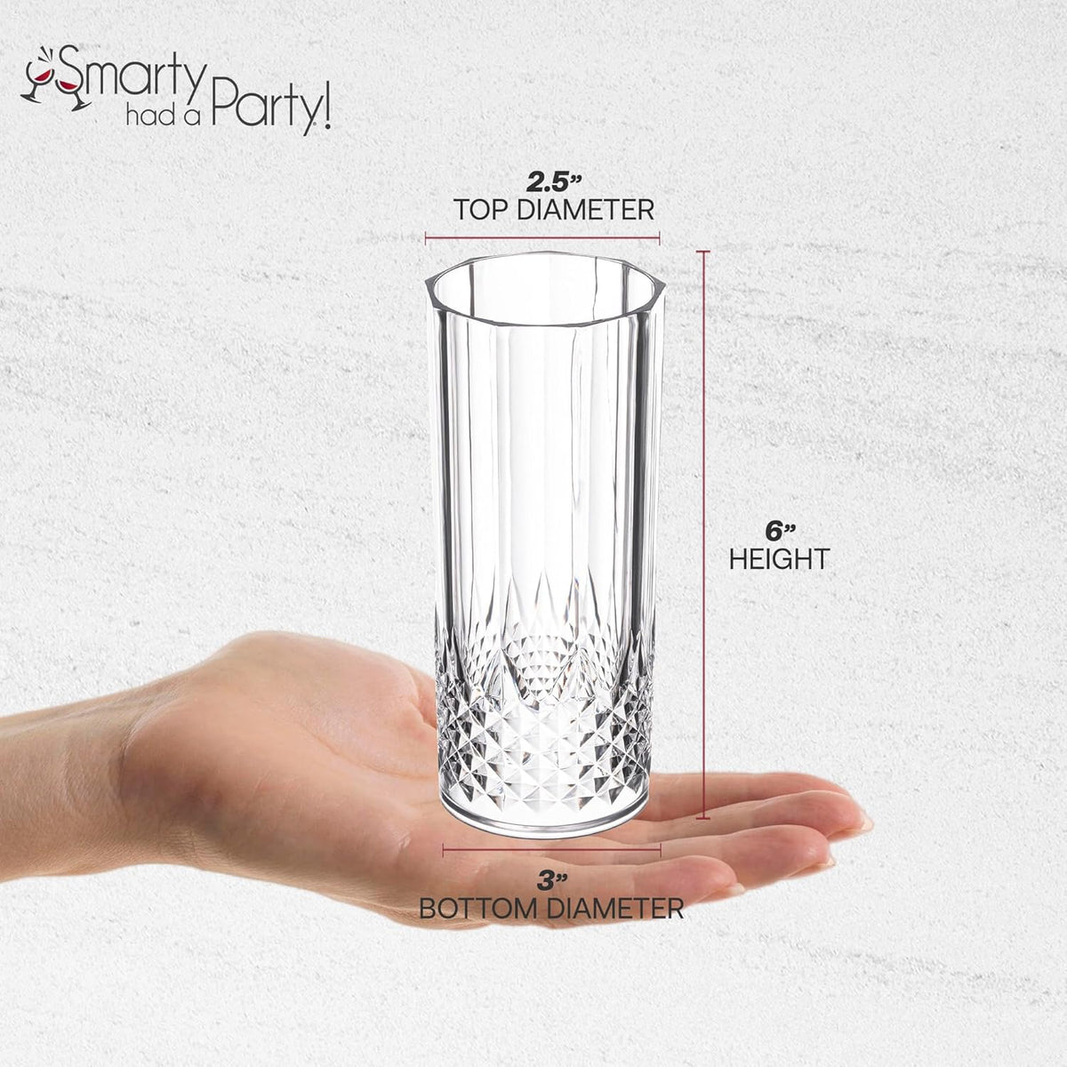 Smarty Had A Party 14 oz Plastic Highball Glasses Disposable – 48 Bloody Mary Glasses, Crystal-Cut