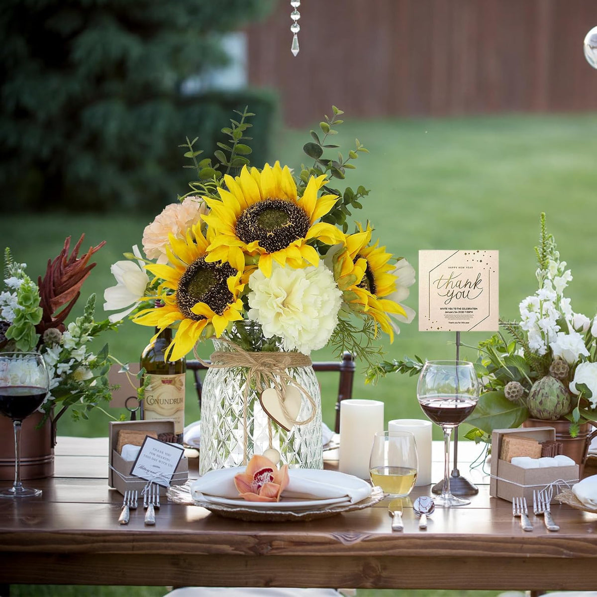 Artificial Sunflower Bouquets - Silk Fake Flowers with Vase, Centerpieces for Dining Room and