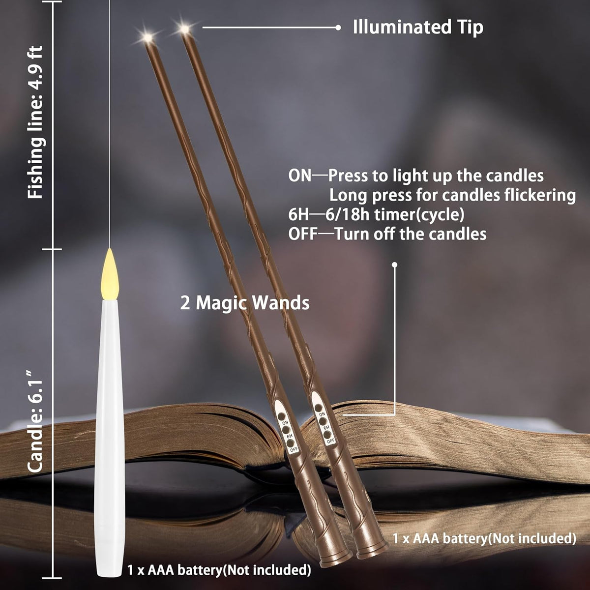Floating Candles with Wand, 20 Pack 2 Wands Halloween Magic Hanging Candles Flameless Floating