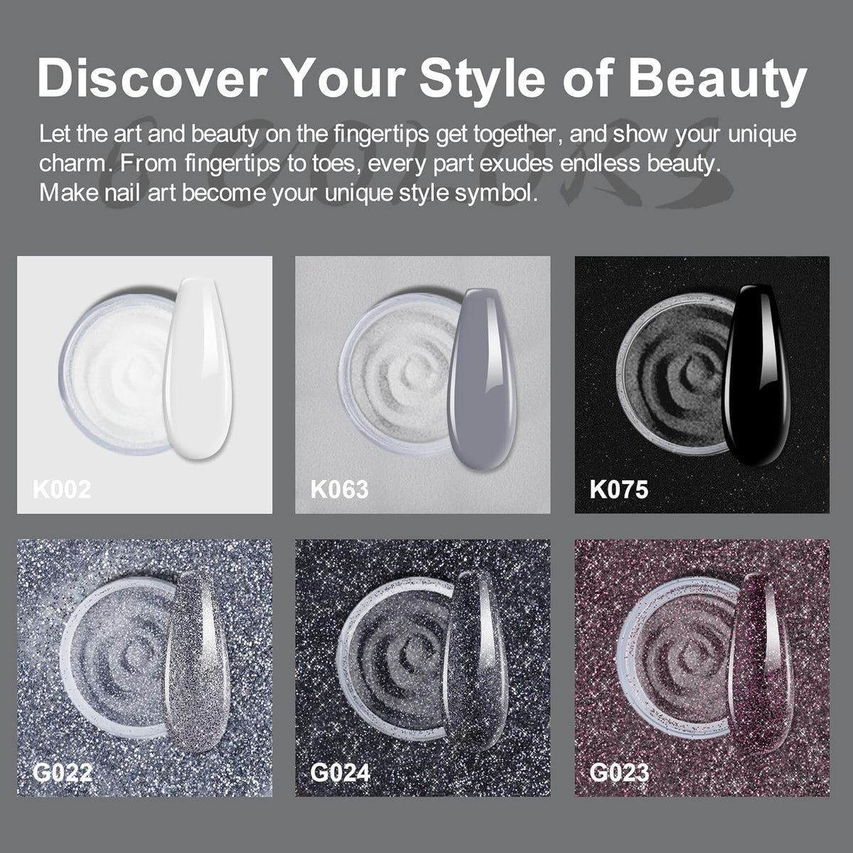 Dip Powder Nail Kit Starter, 6 Colors Glitter Dark Black White Dipping Powder Kit With Base & Top