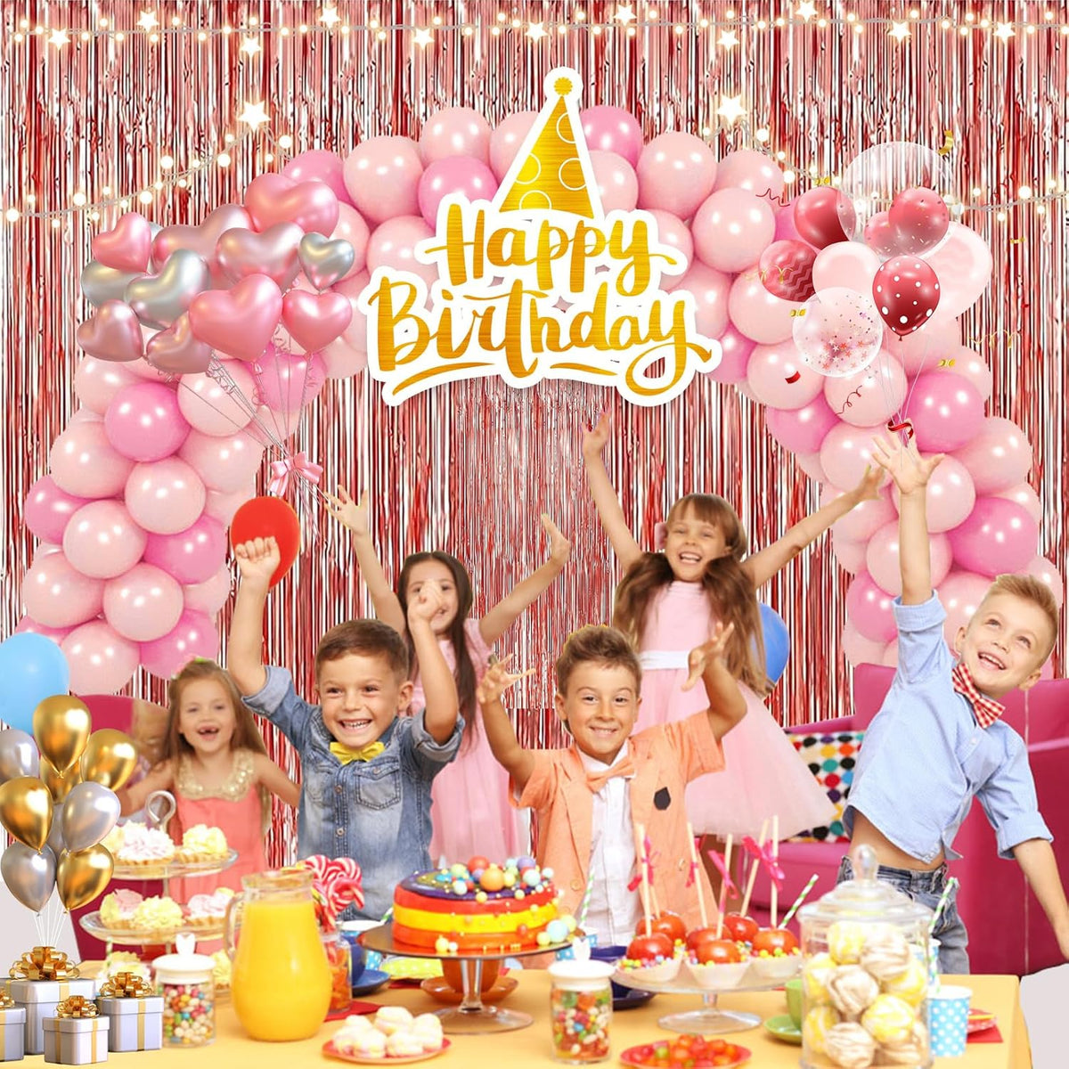 2 Pack 3.2 ft x 9.8 ft Rose Gold Tinsel Curtain Party Backdrop Decorations, Metallic Foil Fringe