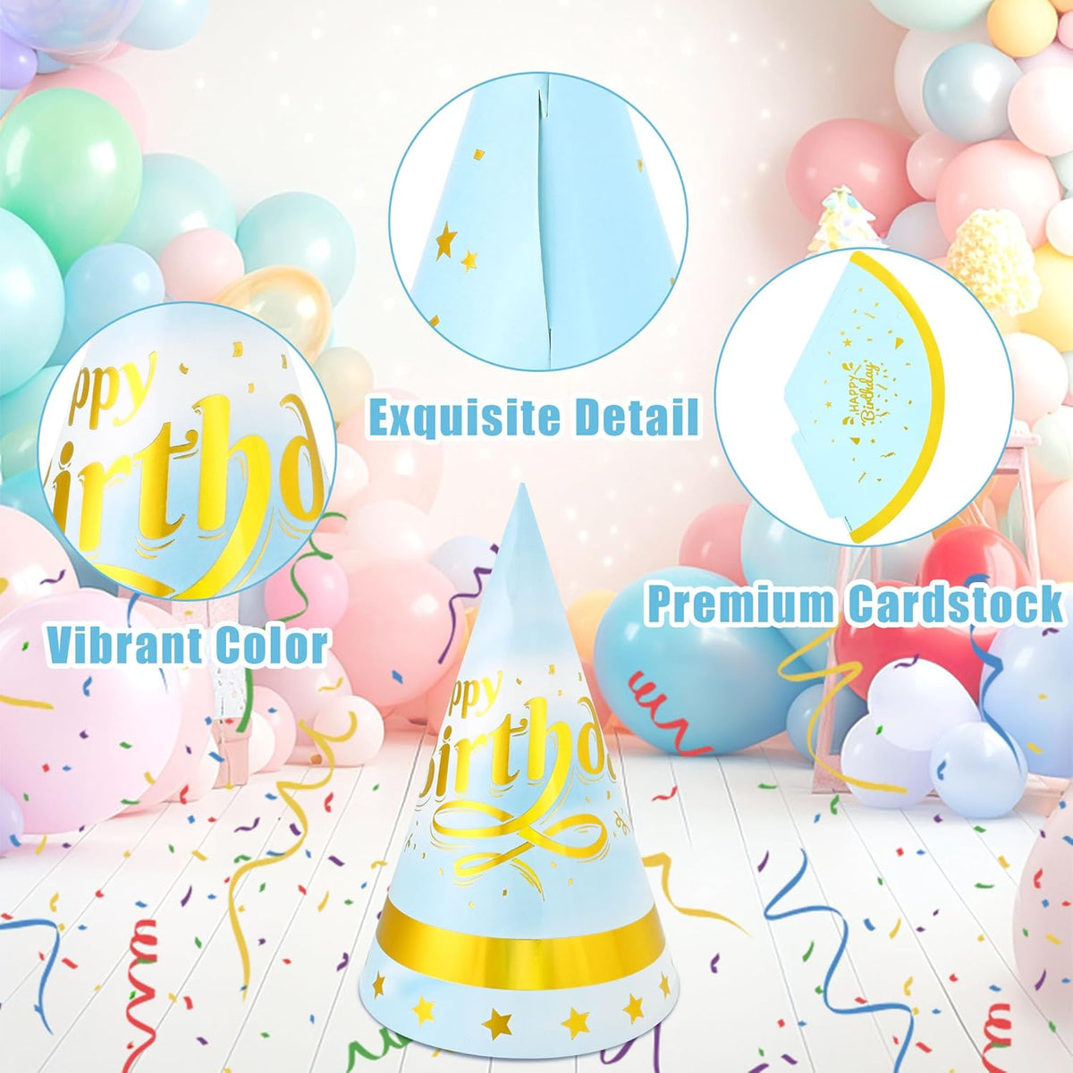CANREVEL Party Hats for Kids and Adults, Birthday Party Headwear Supplies, Cone Hats Bulk for Girls