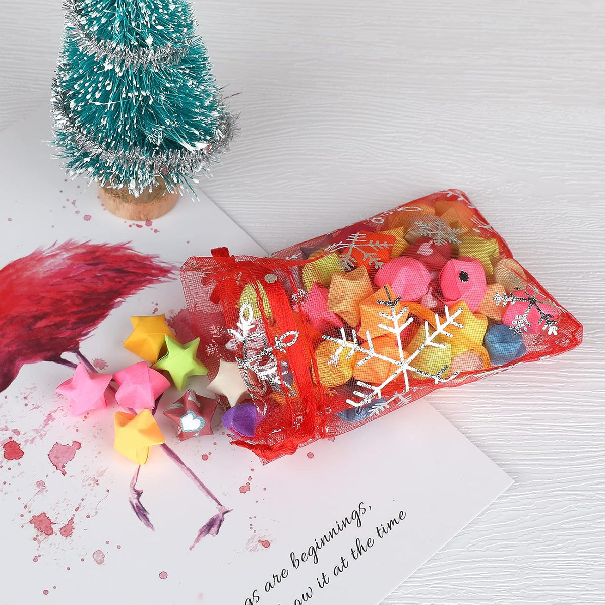 jijAcraft 3x4 Inch Christmas Organza Bags - 50Pcs Red Snowflake Gift Bags with Drawstring, Xmas