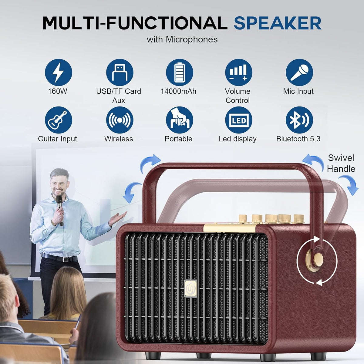 320W Peak Power Karaoke Machine with Rich Deep Bass for Adults Portable Bluetooth Singing PA