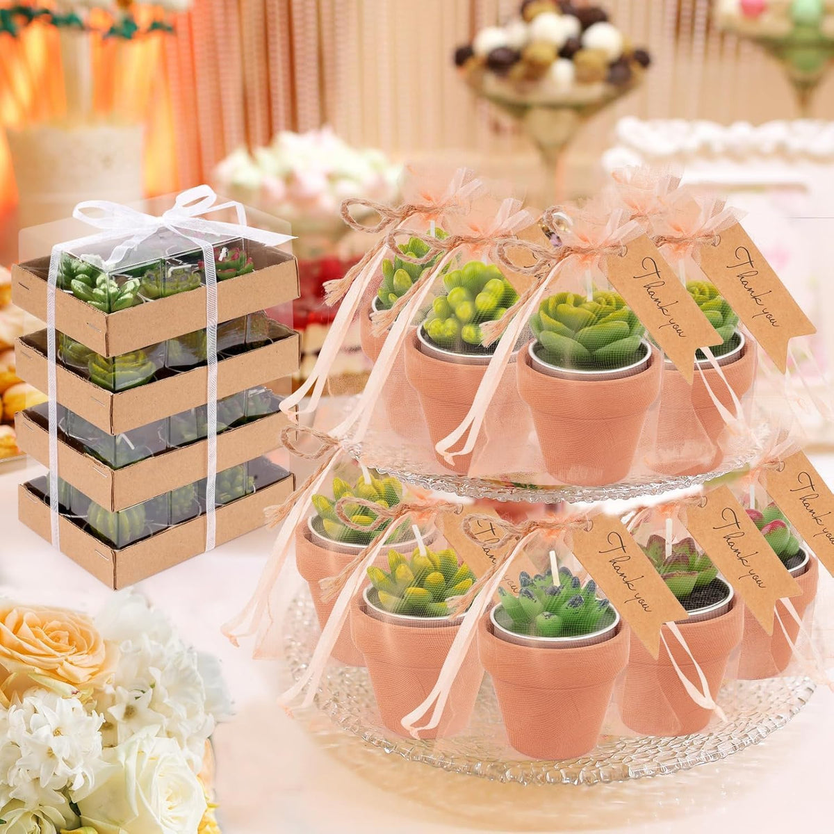 36 Pcs Succulent Cactus Candles Party Favors- Succulent Tealight Candles, Bulk Candle for Favors