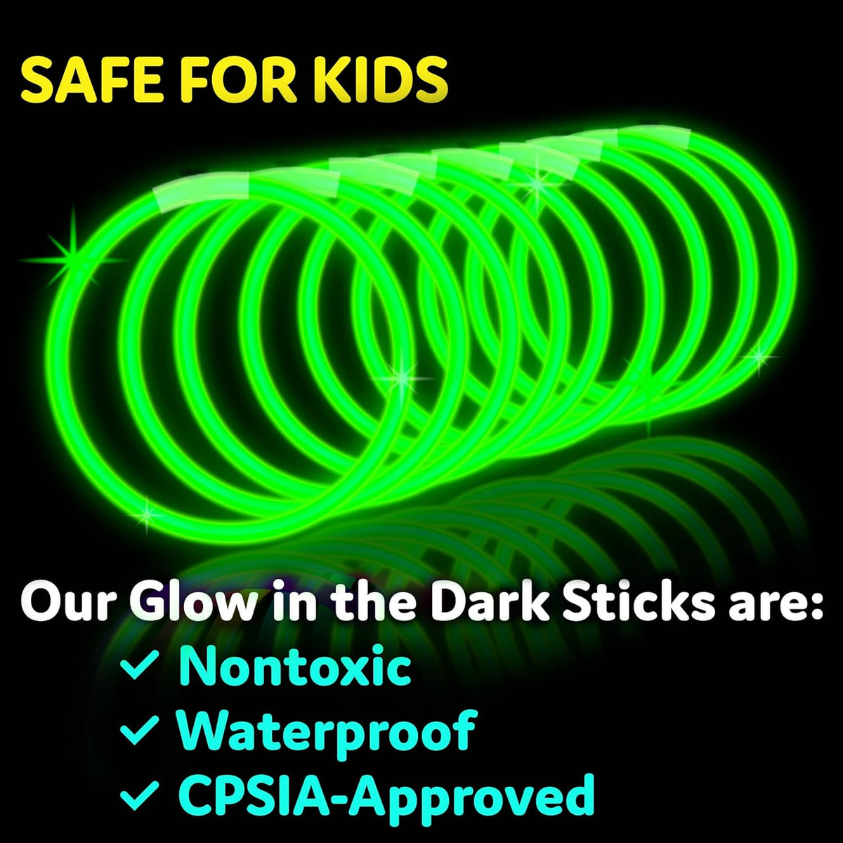 PartySticks Green Glow Sticks - 100pk, 8 Inch Glow in the Dark Light Up Sticks and Connectors for