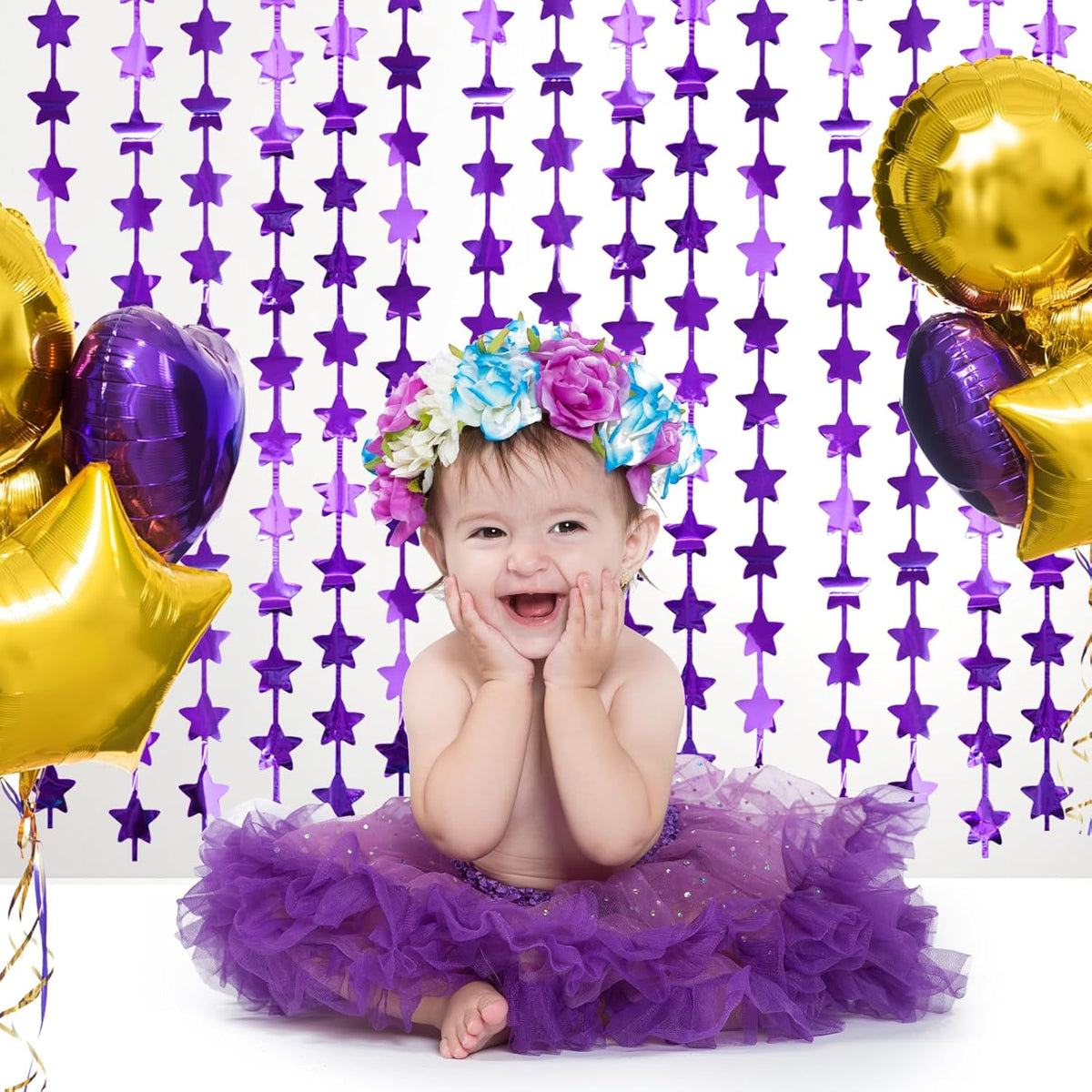LOLStar 2Pack Purple Glitter Stars Birthday Decorations 3.3X6.6ft Each Lilac Purple Star Backdrop