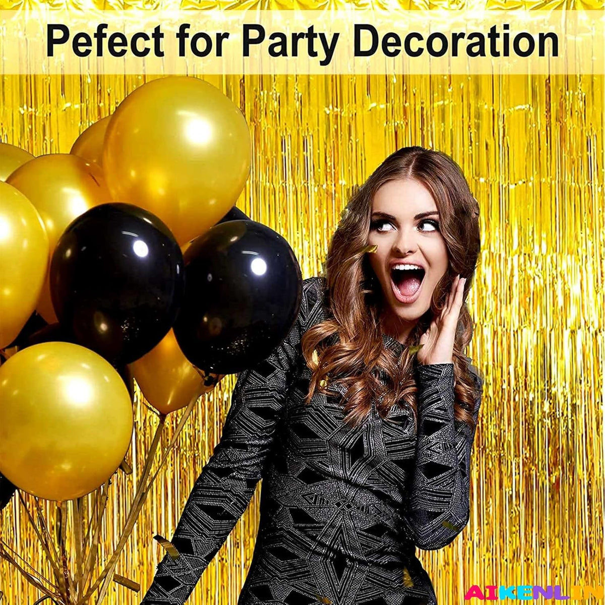 4 Pack Gold Foil Fringe Curtain Backdrop, 3.28Ft x 9.84Ft Metallic Tinsel Foil Fringe Streamers