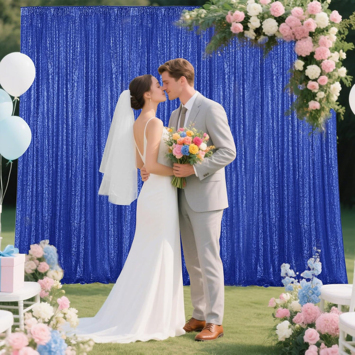 Navy Blue Sequin Backdrop Curtain 4 Pieces 2FTx8FT Glitter Photography Backdrop for Party Wedding
