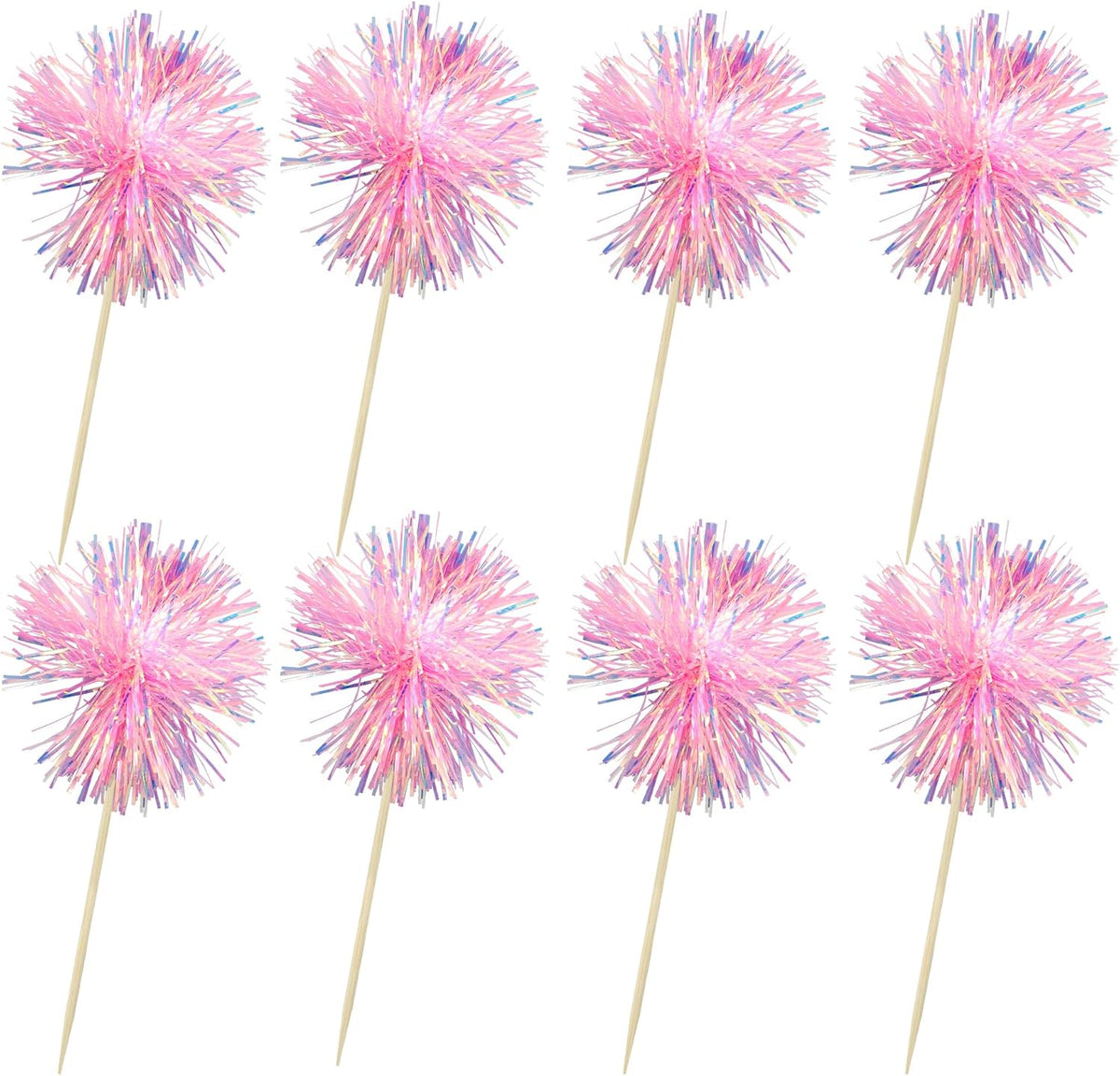 Ephlyn 30Pcs Foil Firework Cupcake Toppers Sparkle Tinsel Cupcake Picks Happy Birthday Cake Toppers