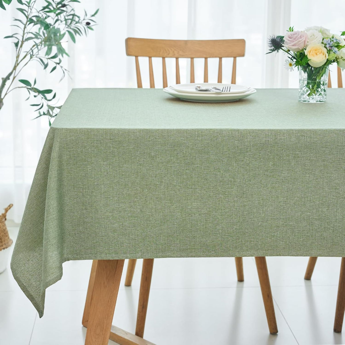 maxmill Linen Textured Rectangle Tablecloth Water Resistant Wrinkle Free Spill-Proof Stain Proof