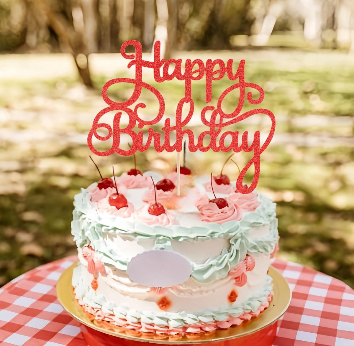 Happy Birthday Cake Topper - Red Glitter Birthday Party Cake Decoration Supplies - Happy Birthday